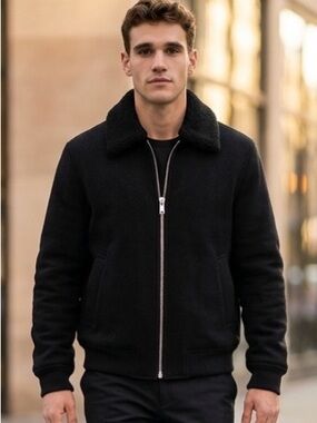 Zara Black Bomber Jacket with Sherpa Collar